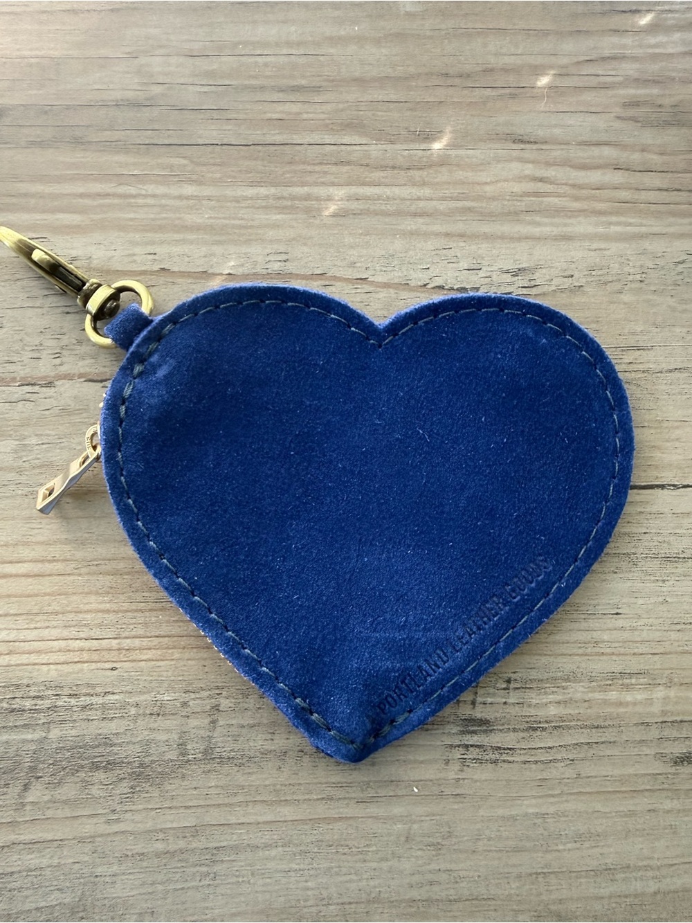 Portland Leather Blue Heart Suede Key & Card Holder